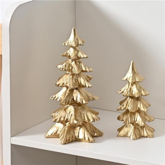 Gold Christmas Tree Figurines, Small Resin Christmas Trees Home Decor, Tabletop - Picture 1 of 8
